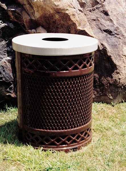 Picture of 32 Gallon Avenue Style Trash Receptacle - Plastic Coated Expanded Metal