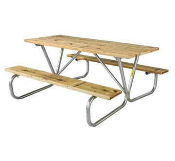  8 Ft Wooden Rectangular Picnic Table - 1 5/8" Bolted Frame 