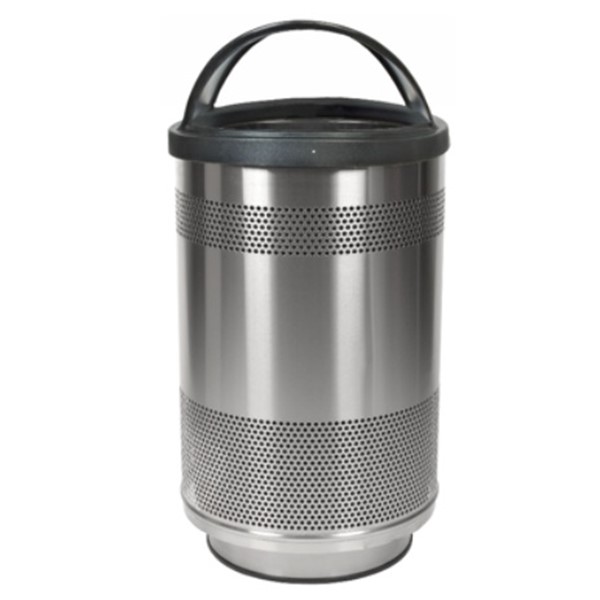 Picture of Round 55 Gallon Trash Can Stainless Steel with Hood Top - Portable