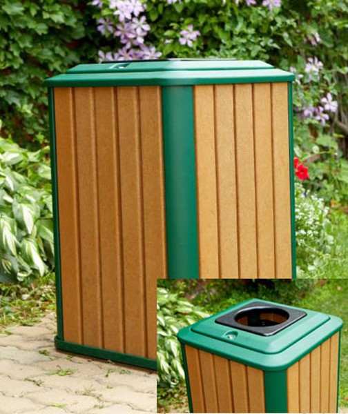 Picture of 32 Gallon Recycled Plastic Trash Can Receptacle - Portable