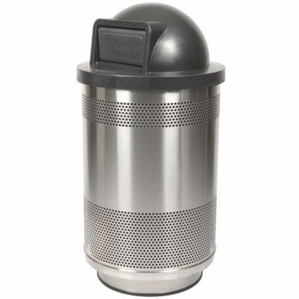 Round 55 Gallon Trash Can Powder Stainless Steel with Dome Top, Portable
