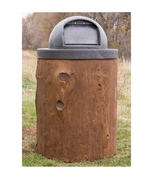 32 Gallon Log Style Concrete Trash Can With Dome Top
