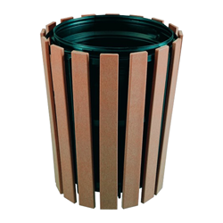 32 Gallon Recycled Plastic Tapered Trash Receptacle And Powder Coated Steel, Surface Mount