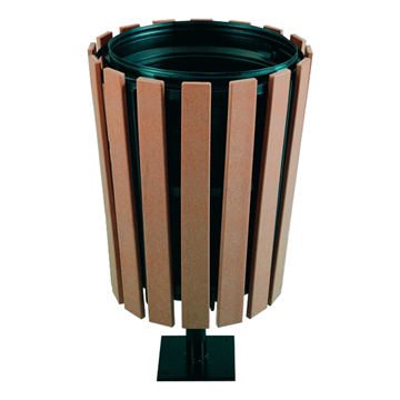 32 Gallon Recycled Plastic Tapered Trash Receptacle With Stand And Powder Coated Steel - Surface Mount