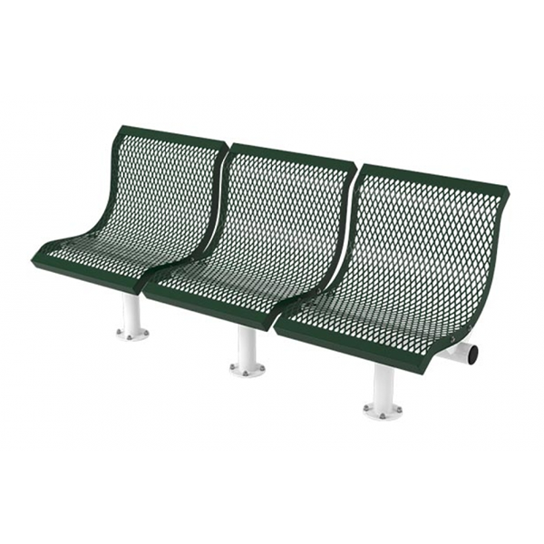 3 Seat Convex Bench With Back - Thermoplastic Coated Steel - Expanded Metal - Surface Mount
