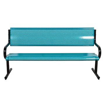 6 Ft. Bench With Back - Perforated Powder Coated Steel - Portable