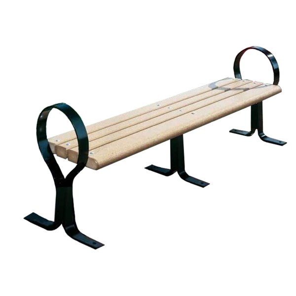 8 Ft. Recycled Plastic Flat Hoop Bench Without Back - Steel Frame - Surface Mount