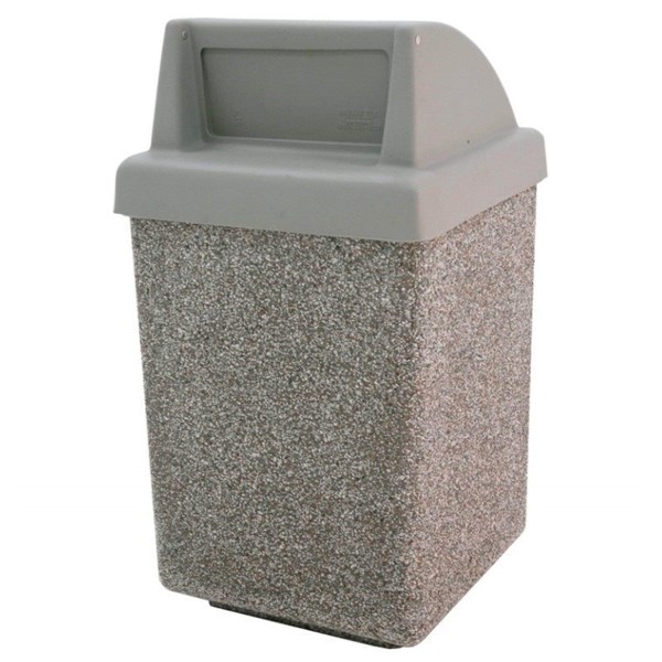53 Gallon Concrete Trash Can With Spring-Loaded Push Door - Gray