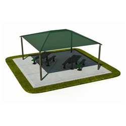 16 Foot Square Shade Structure - Polyethylene Fabric With Steel Frame - Surface Mount