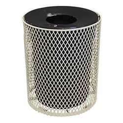 Expanded Round Trash Receptacle 32 Gallon Plastic Coated Expanded Metal, Portable