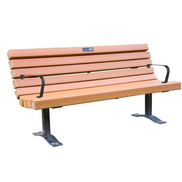 6 Ft. Recycled Plastic Bench With Armrest - Rolled Steel Frame - Surface Mount 