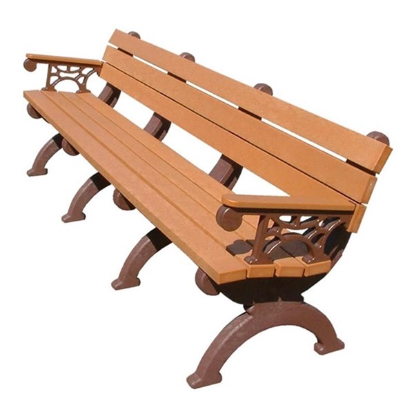 8 Ft. Recycled Plastic Bench With Back - Attached Arms - Portable