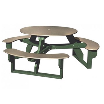 Recycled Plastic Round Picnic Table - Three Attached Benches - Portable 