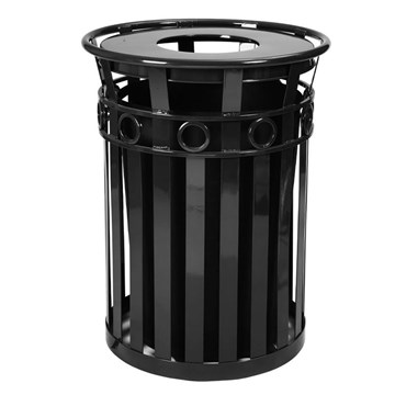 Round 36 Gallon Decorative Trash Can Powder Coated Steel With Flat Top, Portable