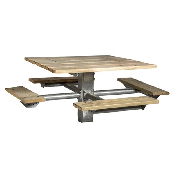 Square Wooden Picnic Table - Pedestal Base - Inground Mount 
