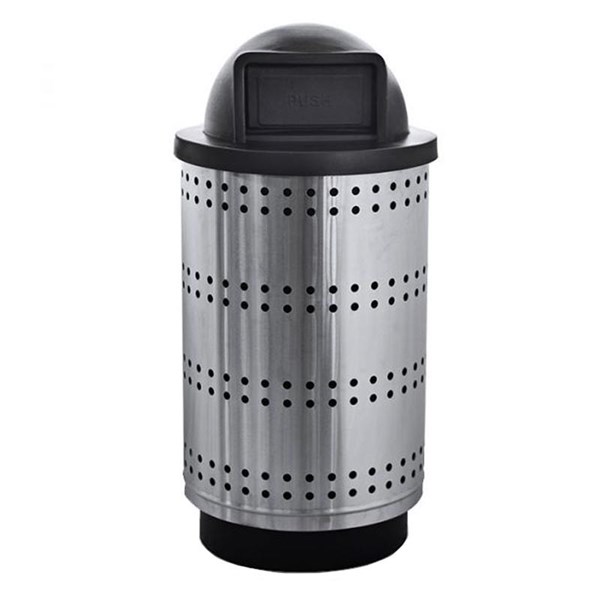 Trash Receptacle Round 55 Gallon Heavy Gauge Stainless Steel With Dome Top