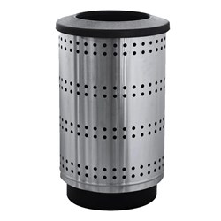 Trash Receptacle Round 55 Gallon Heavy Gauge Stainless Steel With Flat Top