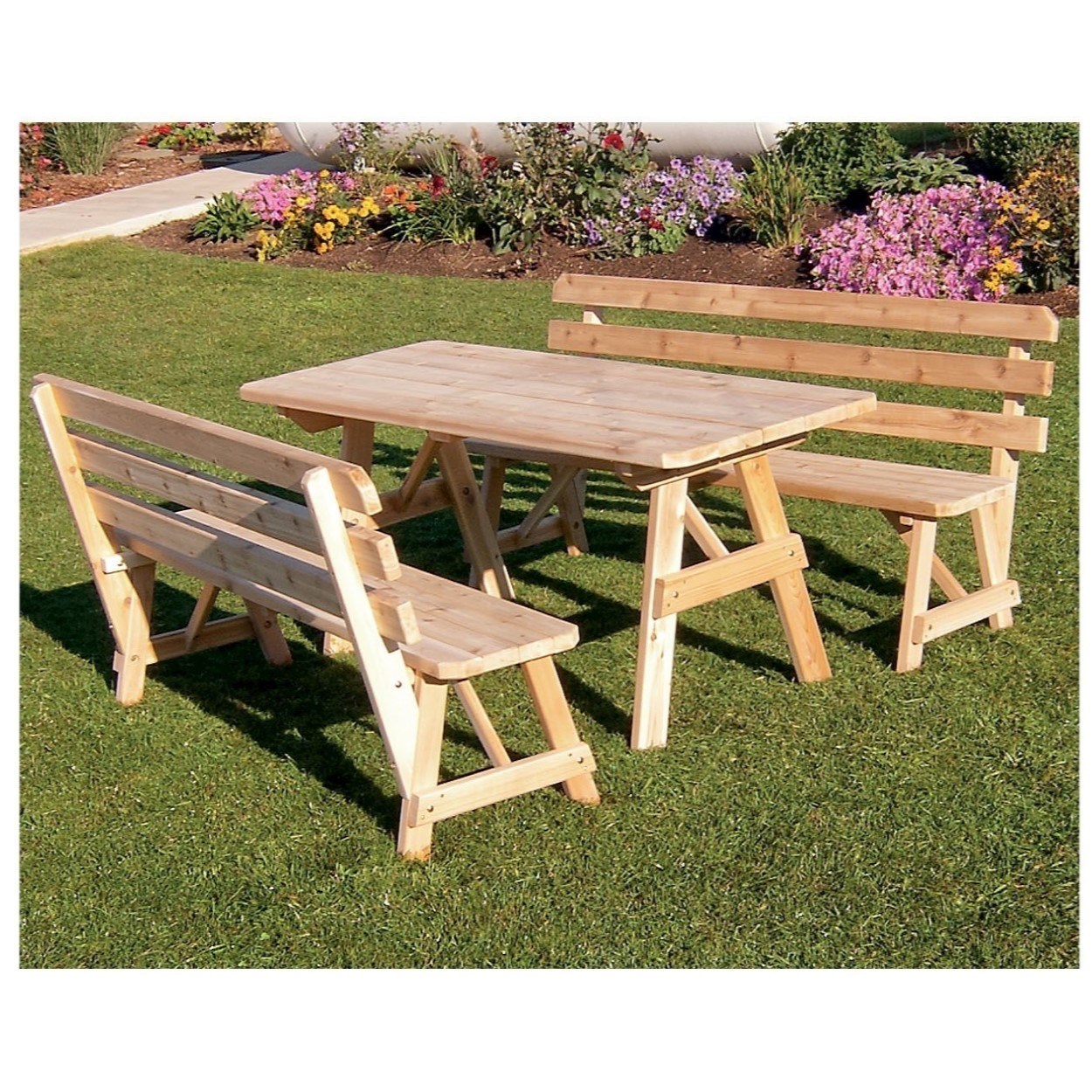 A & L Furniture Yellow Pine Traditional Picnic Table with 2 Umbrella Hole Black 5 