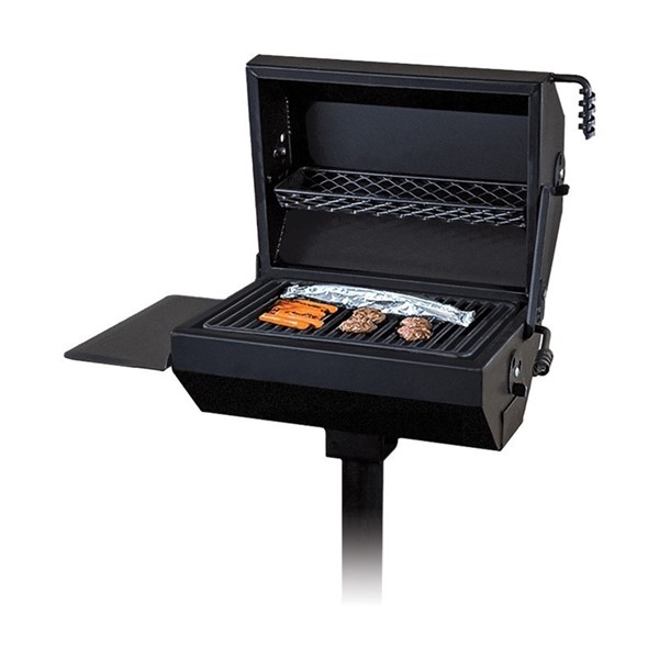 Covered Barbecue Grill With Shelf 320 Square Inch Steel - In-Ground Mount