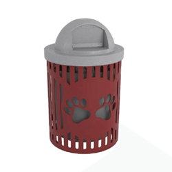 TR32CLASSIC-PWS - 32 Gallon Classic Paws Design Trash Receptacle For Dog Parks With Plastic Dome Top And Liner Included