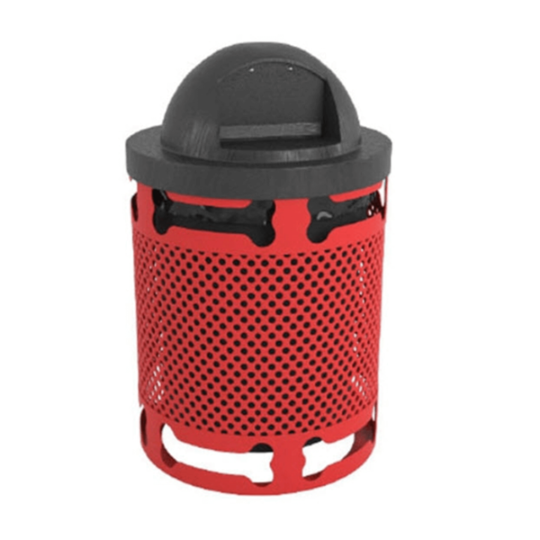 TR32PERF-BNS - 32 Gallon Perforated Bones Design Trash Receptacle For Dog Parks With Plastic Dome Top And Liner Included