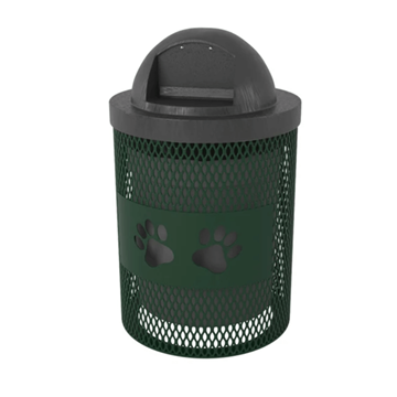 TR32-PWS - 32 Gallon Regal Paws Design Trash Receptacle For Dog Parks With Plastic Dome Top And Liner Included