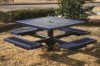 Picture of Square Thermoplastic Pedestal Picnic Table - Expanded Metal - Inground Mount