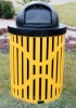 Picture of 32 Gallon Classic Trash Receptacle - Plastic Coated Ribbed Steel - Includes Liner and Dome Top