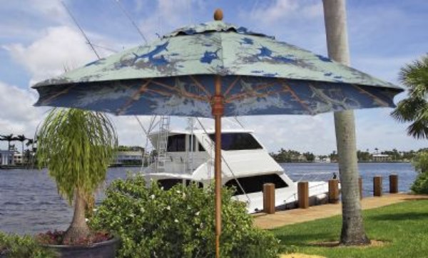 Picture of Guy Harvey 9 ft. Octagonal Market Umbrella - Augusta Style - Simulated Wood Pole - Acrylic Fabric