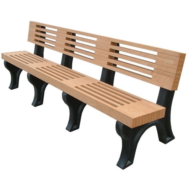 Backed Bench With Modern Slats And Frame