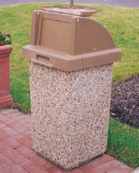 Picture of Quick Ship Concrete Trash Can 30 Gallons with Push Door Lid and Tray Holder