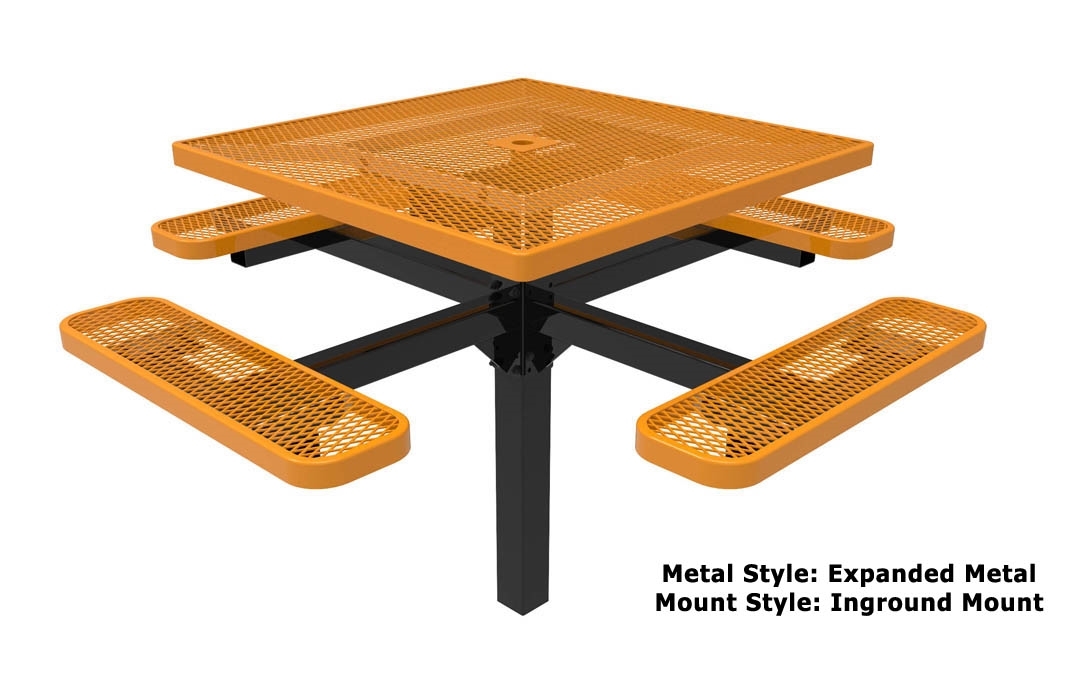 RHINO Square Pedestal Thermoplastic Metal Picnic Table, Inground or ...