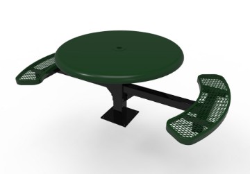 ELITE Series ADA 46" Round Pedestal Solid Top Thermoplastic Steel Picnic Table - 2 Attached Seats - Expanded Metal