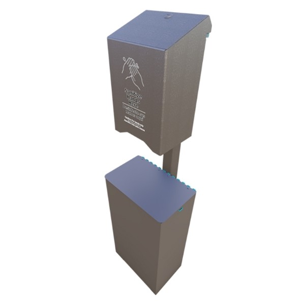 10-Gallon Trash Receptacle with Post Mounted Automatic Sanitation Gel Dispenser