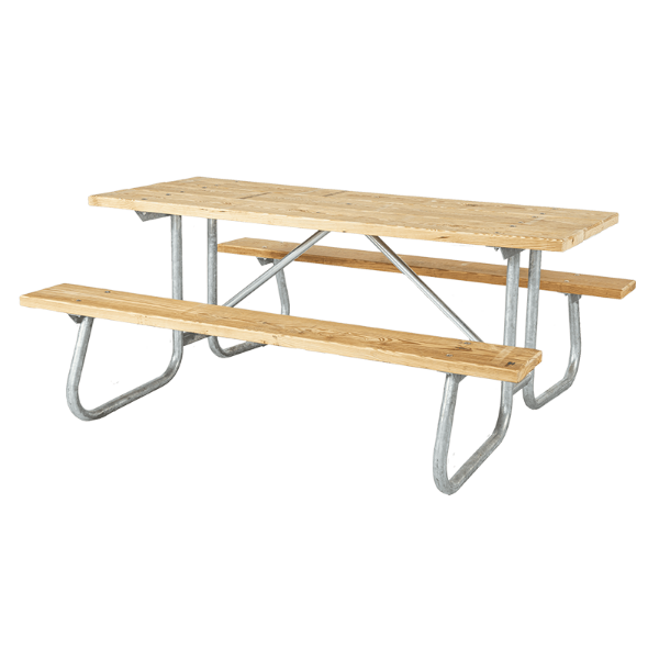  6 Ft. Rectangular Wooden Picnic Table - 1 5/8" Welded Frame - Portable