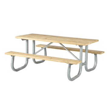8 Ft Rectangular Wooden Picnic Table - Welded Steel Frame - Portable