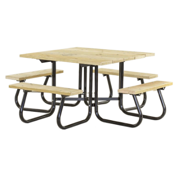 Square Picnic Table - Wooden Top And Seat - Metal Frame - Portable