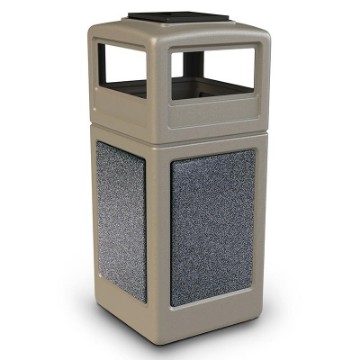 42 Gallon Plastic Ash and Trash Can with Stone Panel - Ash Tray Top