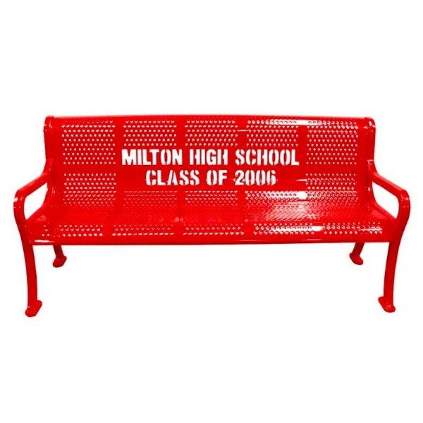  6 Ft. Custom Logo Contour Bench - Thermoplastic Coated Steel - Perforated - Portable Or Surface Mount