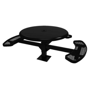 ELITE Series ADA 46" Round Pedestal Solid Top Thermoplastic Steel Picnic Table - Expanded Metal 3 Seats