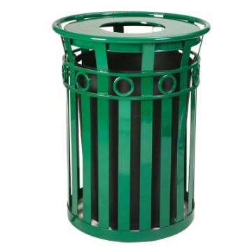 Round 36 Gallon Decorative Trash Can Powder Coated Steel With Flat Top, Portable