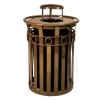 Trash Receptacle Round 36 Gallon Powder Coated Steel with Rain Cap Top, Portable