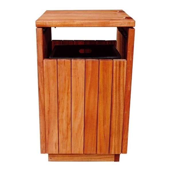Square Mahogany Trash Receptacle
