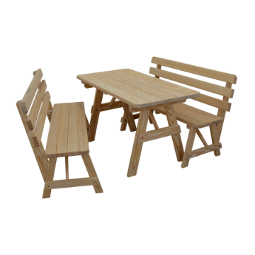 Wooden Picnic Table With Traditional Benches