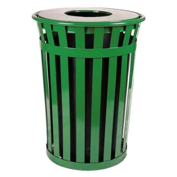  36 Gallon Round Trash Can - Powder Coated Steel With Flat Top - Portable