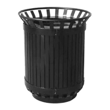 Trash Receptacle 45 Gallon With Flat Top Powder Coated Iron And Steel - Portable