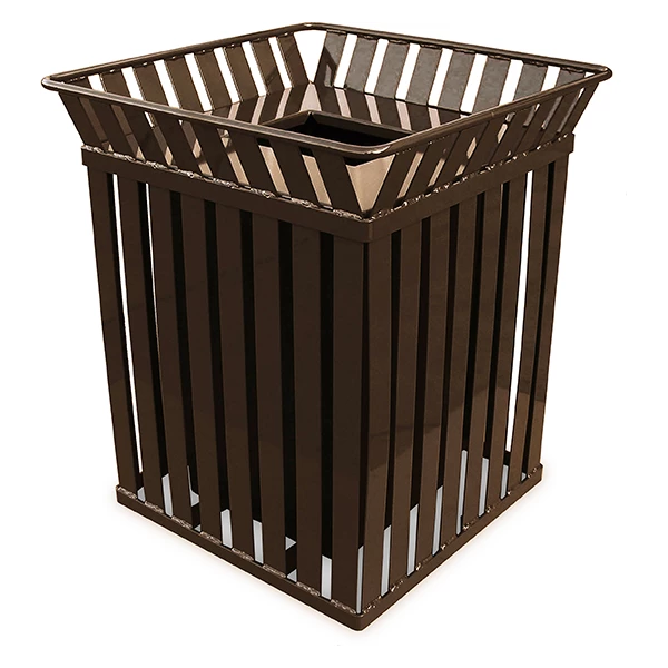Trash Receptacle Square 36 Gallon Heavy Gauge Stainless Steel with Flat ...