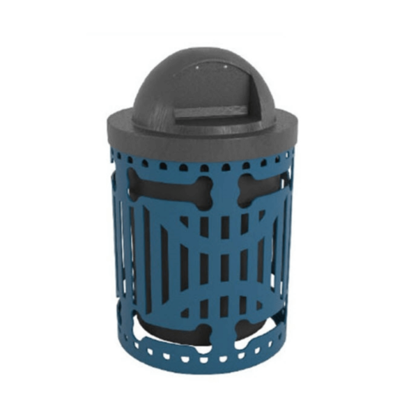 32 Gallon Classic Bones Design Trash Receptacle For Dog Parks With Plastic Dome Top And Liner Included