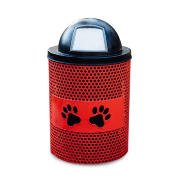 TR32PERF-PWS - 32 Gallon Perforated Paws Design Trash Receptacle For Dog Parks With Plastic Dome Top And Liner Included