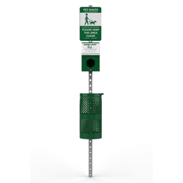 1003HP-L - Dogipot Header Pak Steel Trash Pet Station with Stainless steel Lid - Commercial Dog Park Equipment - Green
